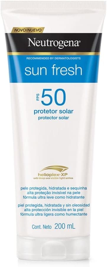 Protetor Solar Corporal em Loção Neutrogena Sun Fresh, FPS 50, 200ml | Antioxidante, Resistente à Água, Rápida Absorção, 100% Invisível na Pele