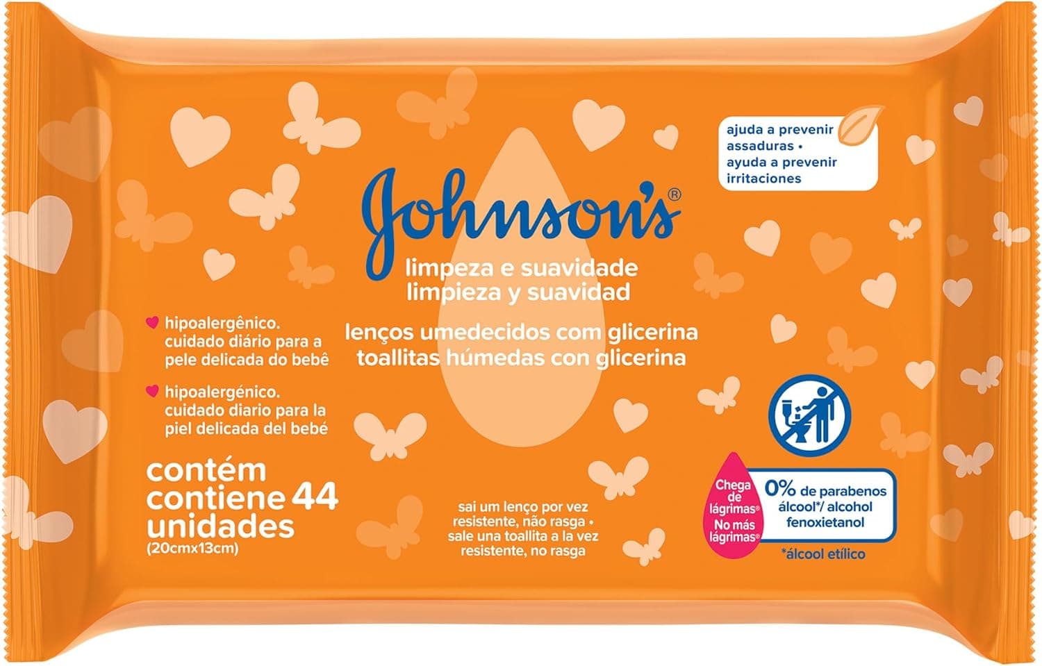 Lenços Umedecidos Johnson's Baby Limpeza e Suavidade, 44 Unidades | Hipoalergênico