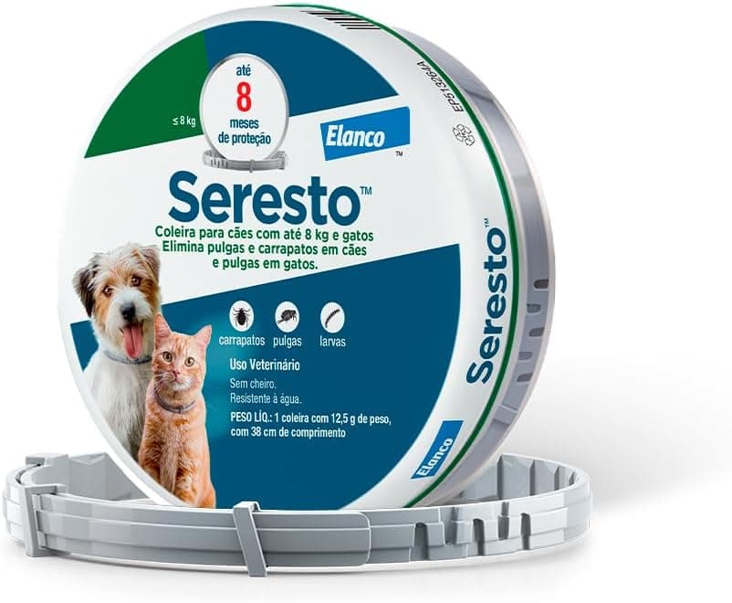 Coleira Seresto® anti-carrapatos e pulgas para cães e gatos de até 8kg | Segurança
