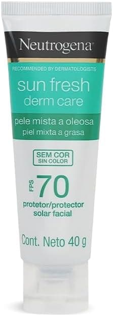 Protetor Solar Facial Neutrogena Sun Fresh Derm Care, Sem Cor, FPS 70, 40g | Pele Oleosa, Não Comedogênico, Antioxidante, Resistente à Água