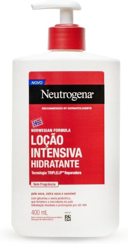 Hidratante Corporal Neutrogena Norwegian Intensivo, Sem Perfume, 400ml | Hipoalergênico, Hidratação Duradoura, Pele Suave e Macia