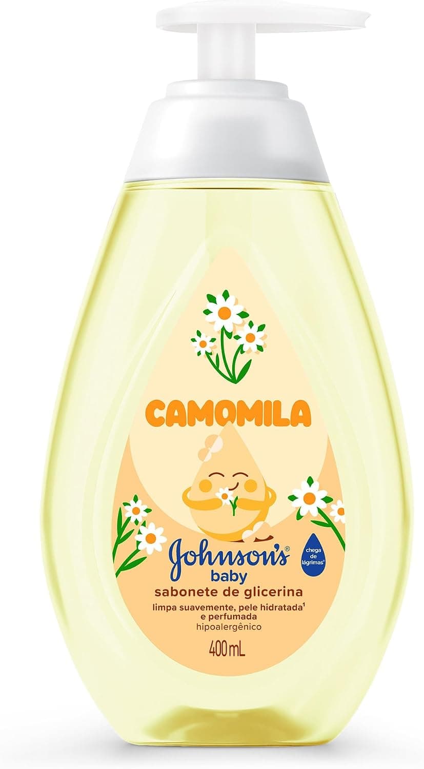 Sabonete Líquido Johnson's Baby, Glicerina e Camomila, 400ml | Livre de Parabenos e Sulfatos, Dermatologicamente Testado, Fórmula Suave