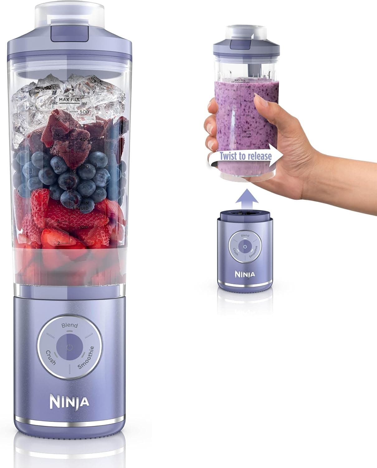 Oferta: Ninja Blast Max, liquidificador portátil + Twist & Go, Smoothie pessoal, mistura, gelo, 3 programas, sem fio, recipiente removível de 623 g, pode ser lavado na lava-louças, à prova de vazamento