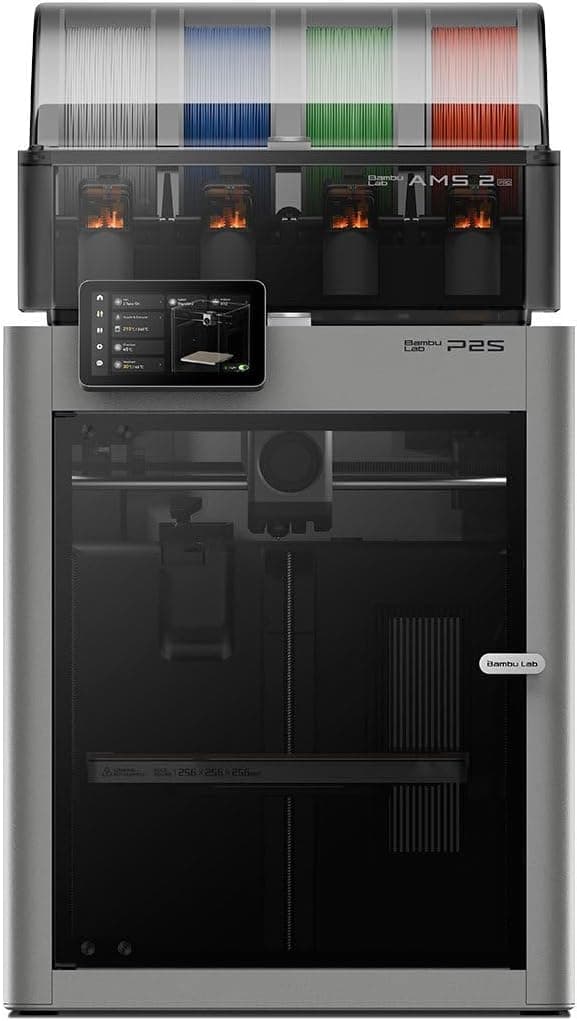 Impressora 3D Bambu Lab P2S Combo 110V Cinza com AMS 2 Pro, CoreXY, Volume 256x256x256mm, Gabinete Fechado, Bico 0,4mm