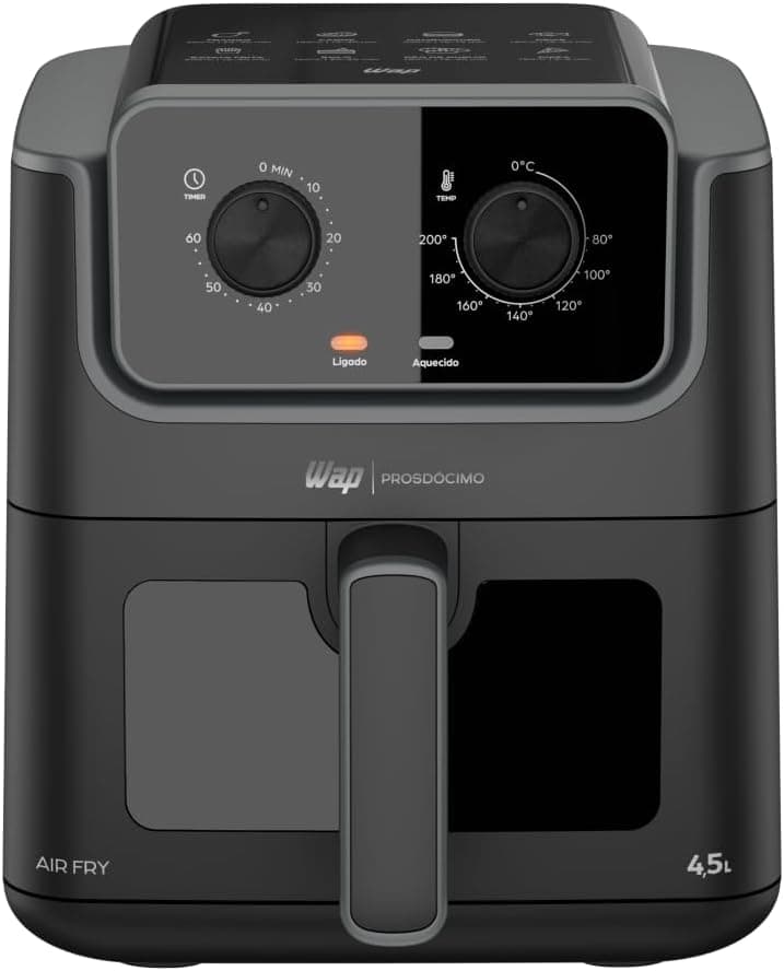 WAP Air Fryer Prosdócimo AF01 4,5L com Visor e Luz 220V | Visor e Luz Interna, Desligamento Automático, Até 200°C