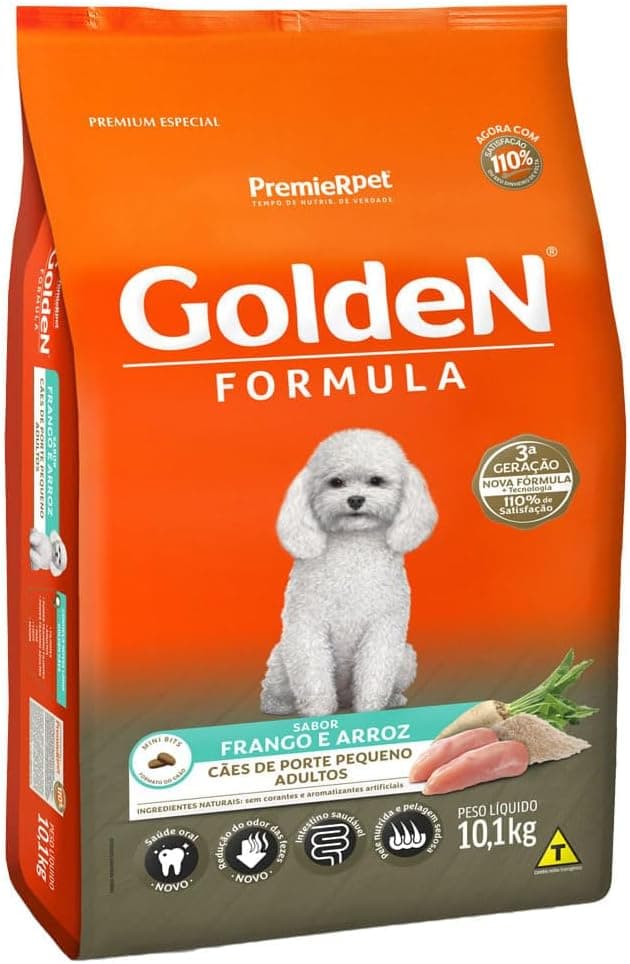 Golden - Ração Fórmula Mini Bits para Cães Adultos de Pequeno Porte Sabor Frango e Arroz - 10,1kg Premier Pet para Todas Pequeno Adulto