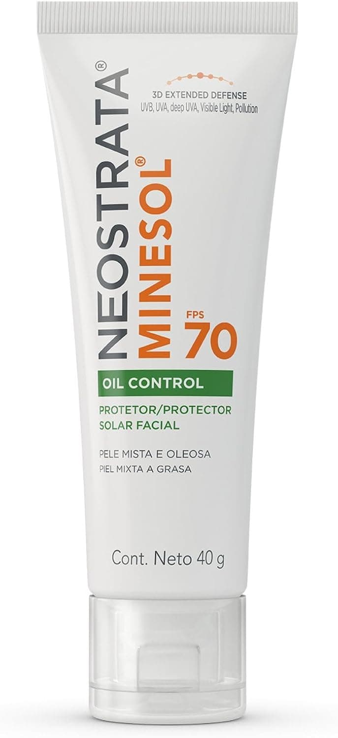 Protetor Solar Facial Minesol Oil Control, Sem Cor, FPS 70, 40g | Antioxidante, Controle da Oleosidade, Resistente à Água