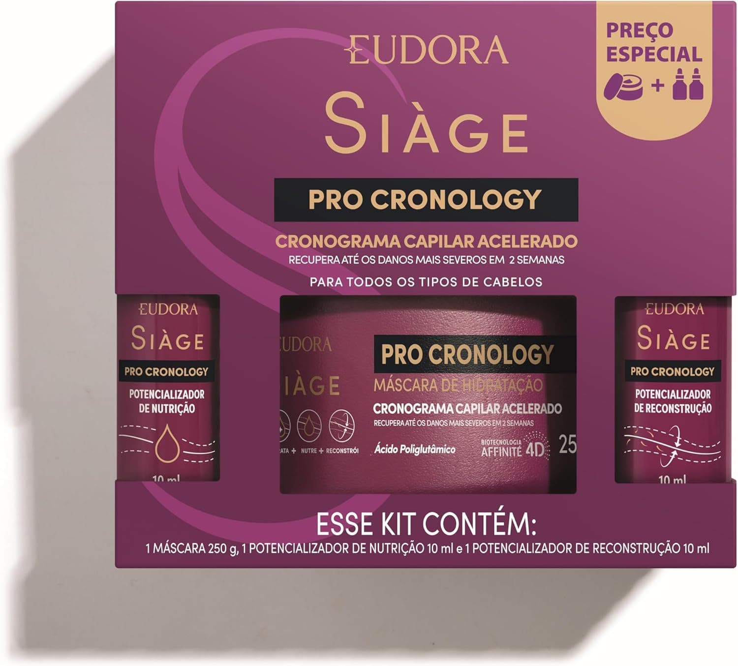 Kit de Tratamento Capilar Eudora Siàge, Pro Cronology | Máscara e 2 Potencializadores