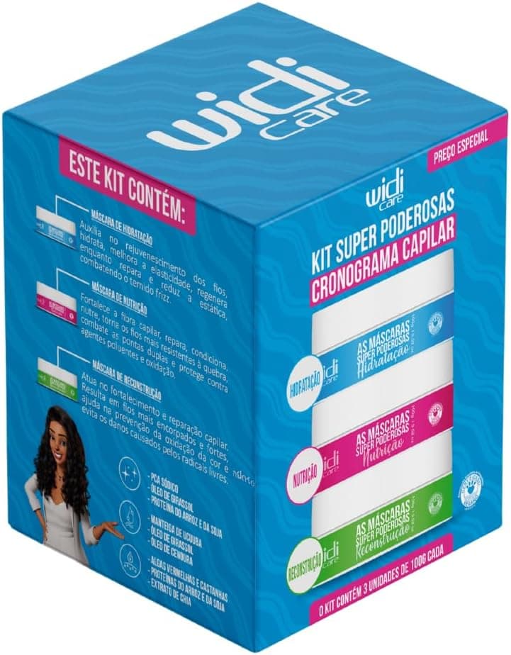 Widi Care Kit Cronograma Capilar Super Poderosas Caixa com 3 unidades de 100g