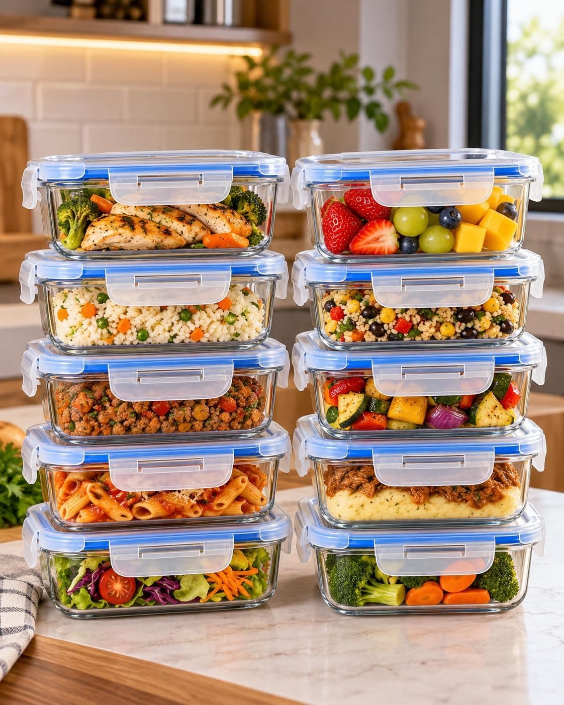 Kit 10 Potes Herméticos de Vidro 640ml com Tampa 4 Travas e Anel de Vedação, Potes para Alimentos, Marmitas, Refeições e Organização de Geladeira