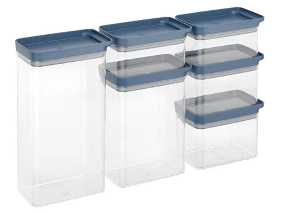 Jogo de Porta-Mantimentos Herméticos Retangulares Electrolux Experience 6 Peças, 600ml, 850ml, 1,75L e 2,5L, Azul e Transparente