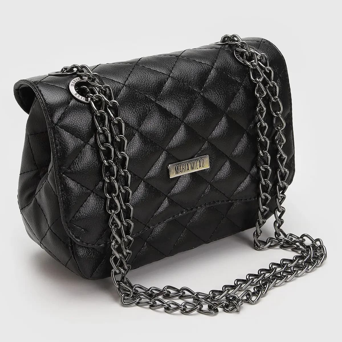 Bolsa Feminina Pequena Média Ombro Corrente Transversal Tiracolo Casual Couro PU Alça Lateral De Lado Fashion Sofisticada Tendência Blogueira Moderna Moda Elegante Matelassê Bordada Festa Cor Preta