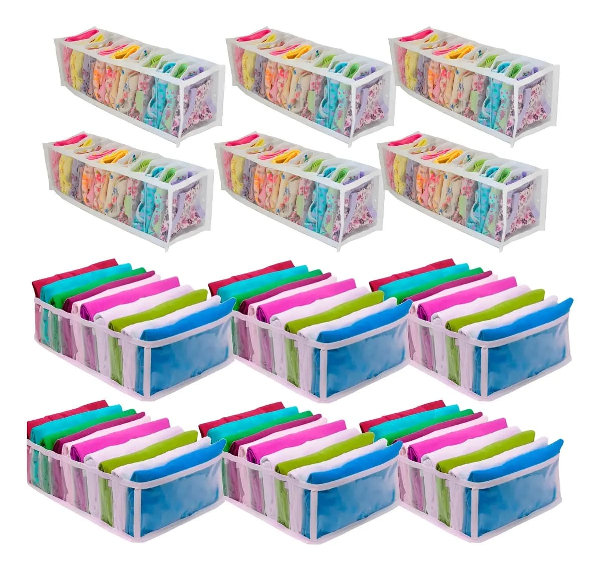 Kit 12 Colmeia organizadora de gavetas 6p +6g para camisetas, calcinhas, cuecas, meias cor branco - Organizalux