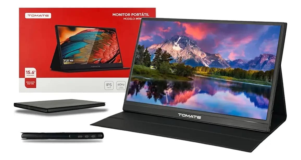 Monitor Portátil Full Hd 15.6 Notebook, Celular, Games C/ Cor Preto