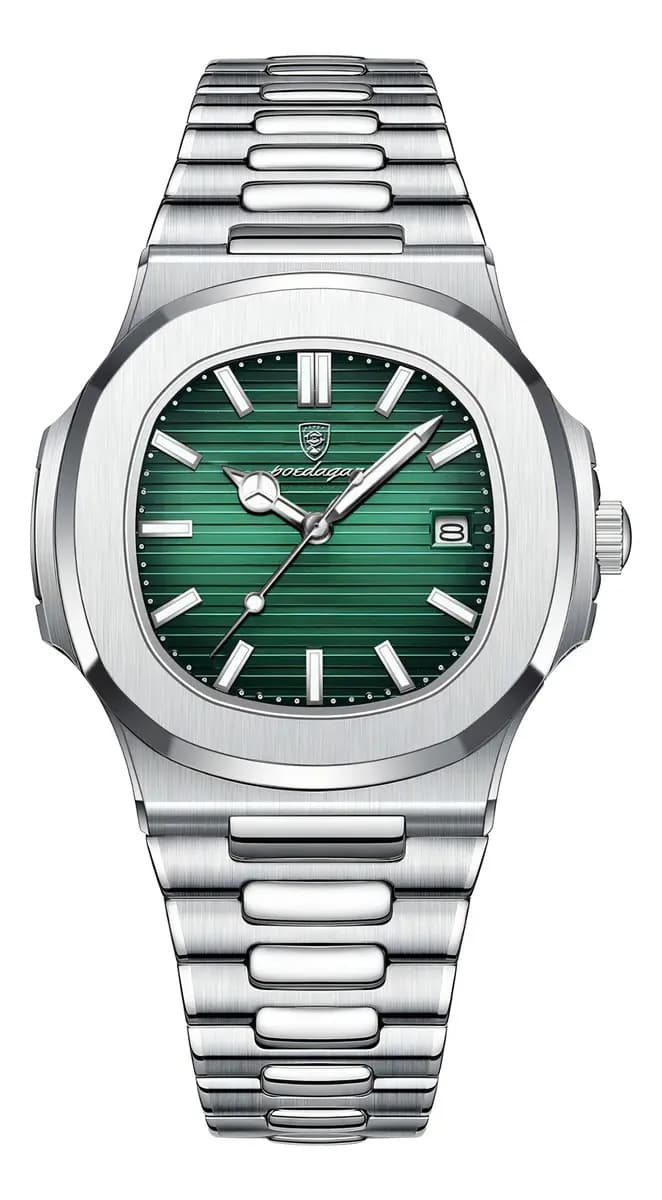 Relógio Poedagar 613 Aço Inoxidável Quartzo Fundo Verde 41mm Resistência Água