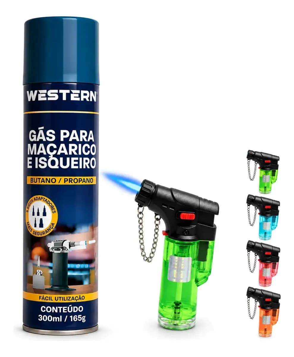 Maçarico E Refil Gás Western Kit Portátil Base 300ml