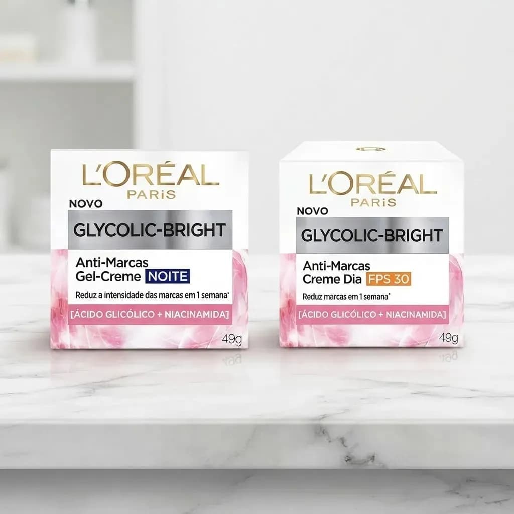 Kit Creme Facial Antimanchas Dia + Gel-Creme Noite Glycolic Bright, L’Oréal Paris, 49g