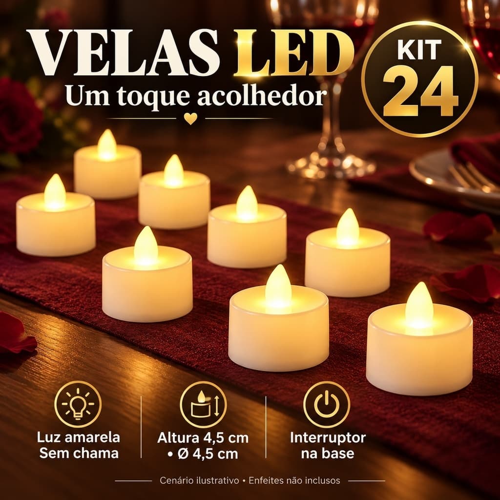 Kit 24 Velas Eletrônicas LED Luz Amarela Para Casamento Festa Eventos Decoração De Casa Decoração Eventos Namorados