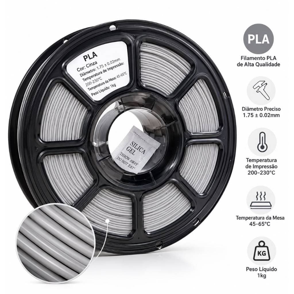 Filamento PLA Basic 1,75mm 1kg para Impressão 3D — Cinza