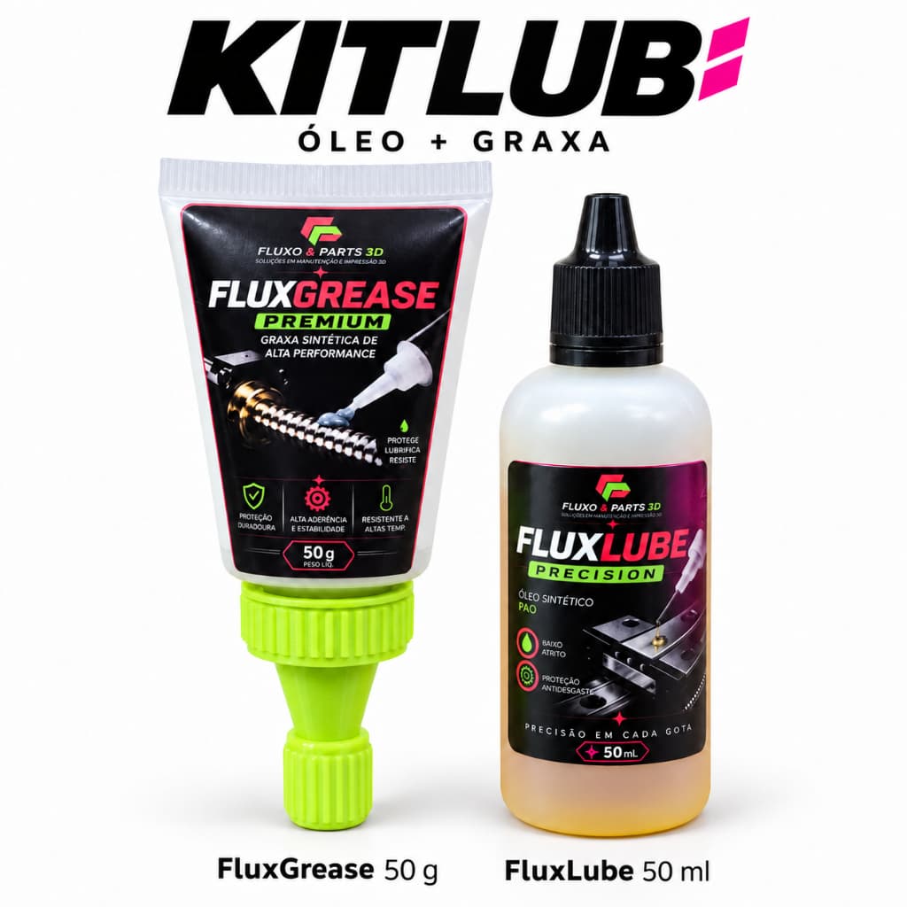 Kit Lubrificação Impressora 3D FluxLube 50ml + FluxGrease 50g KitLub Fluxo