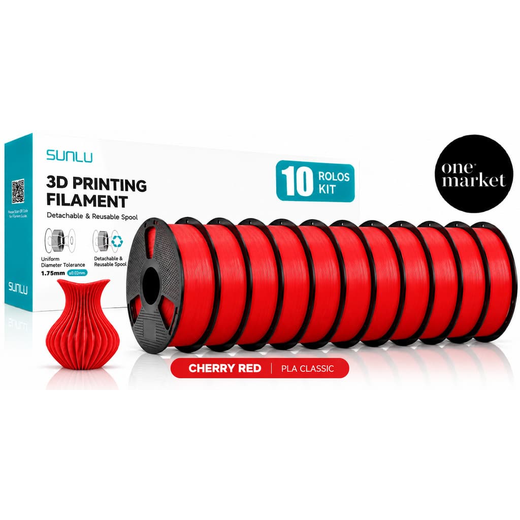 Kit 10kg Filamento Impressora 3d Sunlu PLA Classic Cor Vermelho-Cereja (Cherry Red) - OneMarket