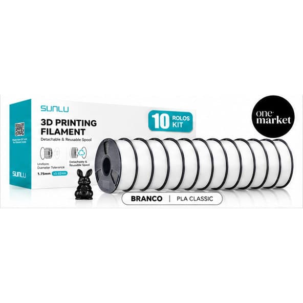 Kit 10kg Filamento Impressora 3d Sunlu PLA Classic Cor Branco (White) - OneMarket